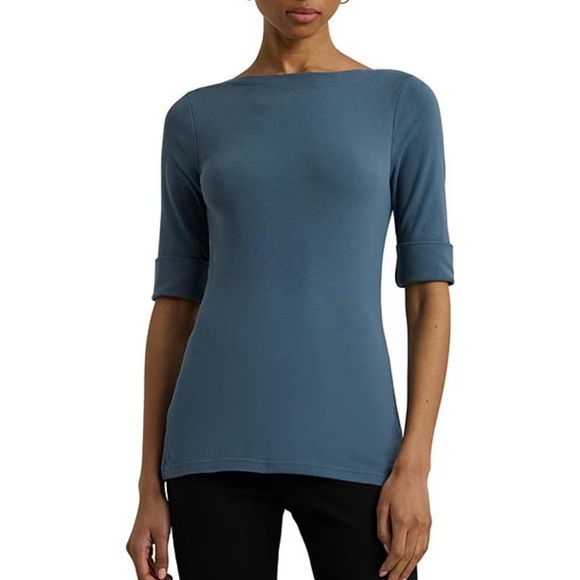 Lauren Ralph Lauren Dark Green Short Sleeve boat neck Top. Size M - Picture 6 of 6